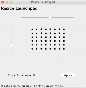 A screenshot of MKH Launchpad resizer for macOS