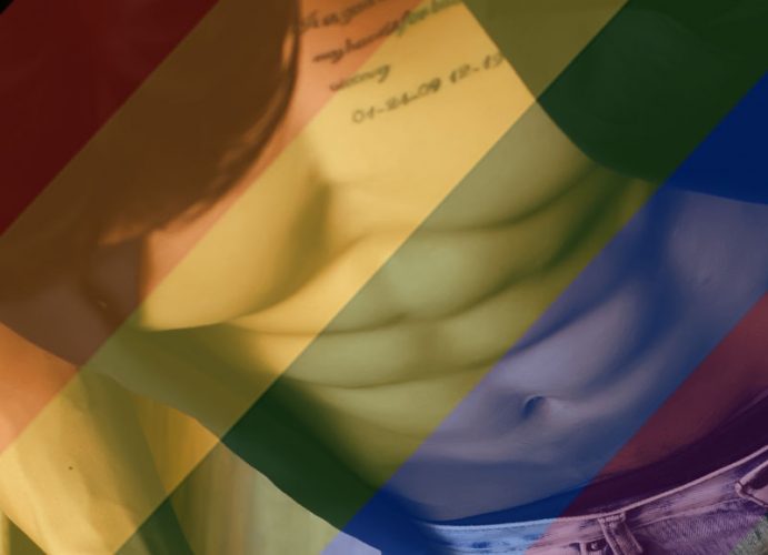 Gay abs with a rainbow overlay